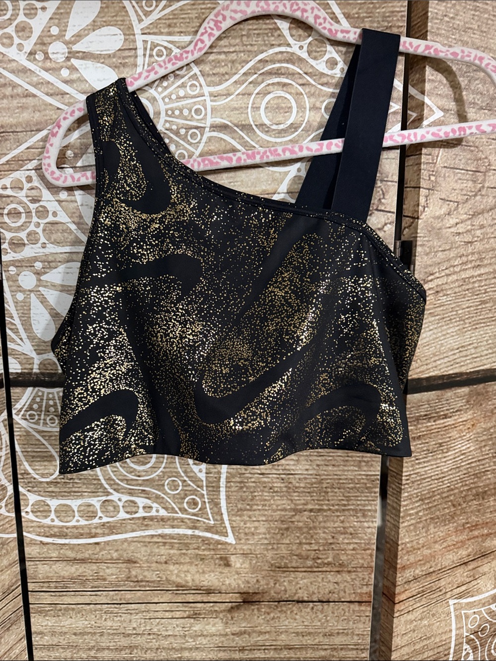 Nike Black and Gold One-Shoulder Sports Crop